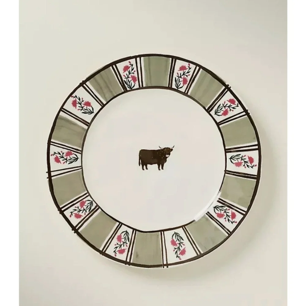 Anthropologie Millie Plate Set Salad Dessert Lunch Farmhouse Rabbit Bull Chicken